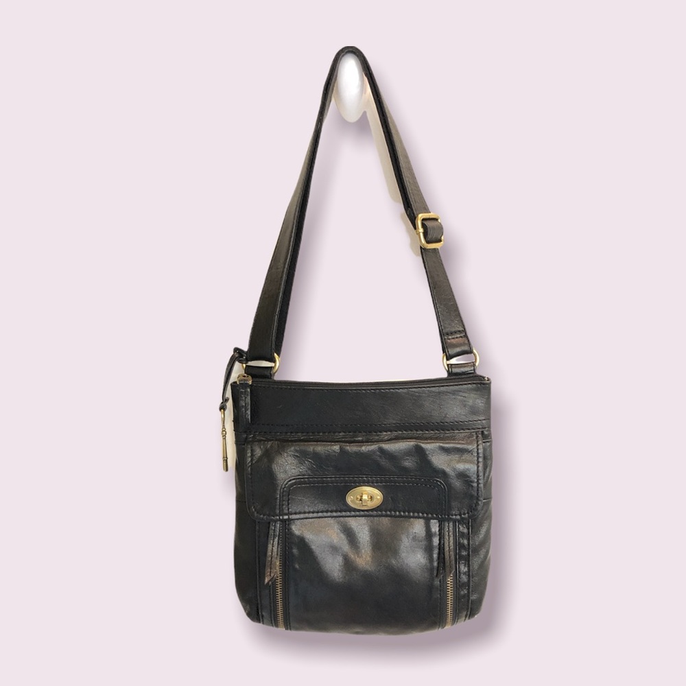 Fossil Stanton black leather crossbody bag